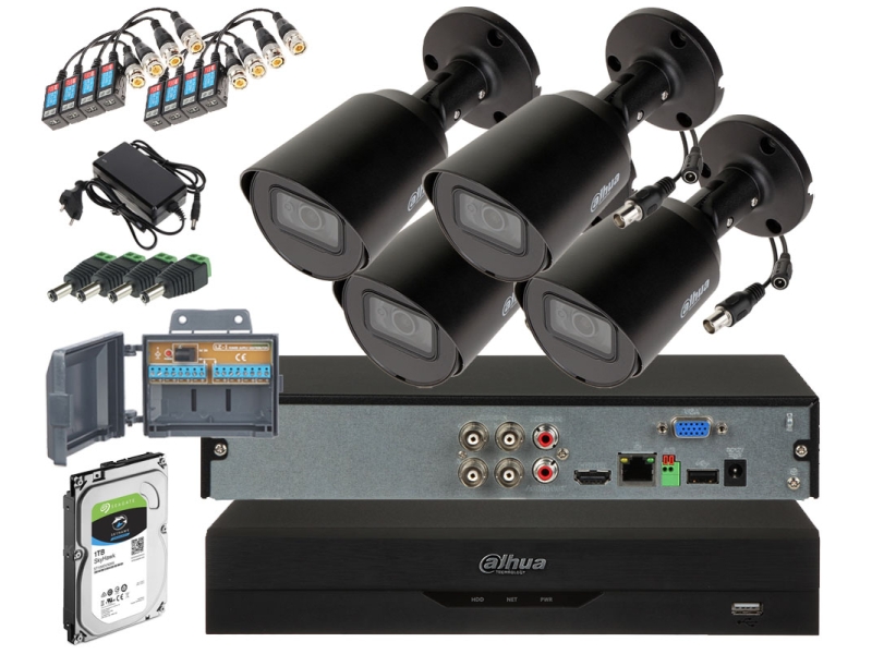 Zestaw monitoring Dahua HAC-HFW1200T-0280B-BLACK-S5 Full HD 2Mpx 2.8 mm IR-20m
